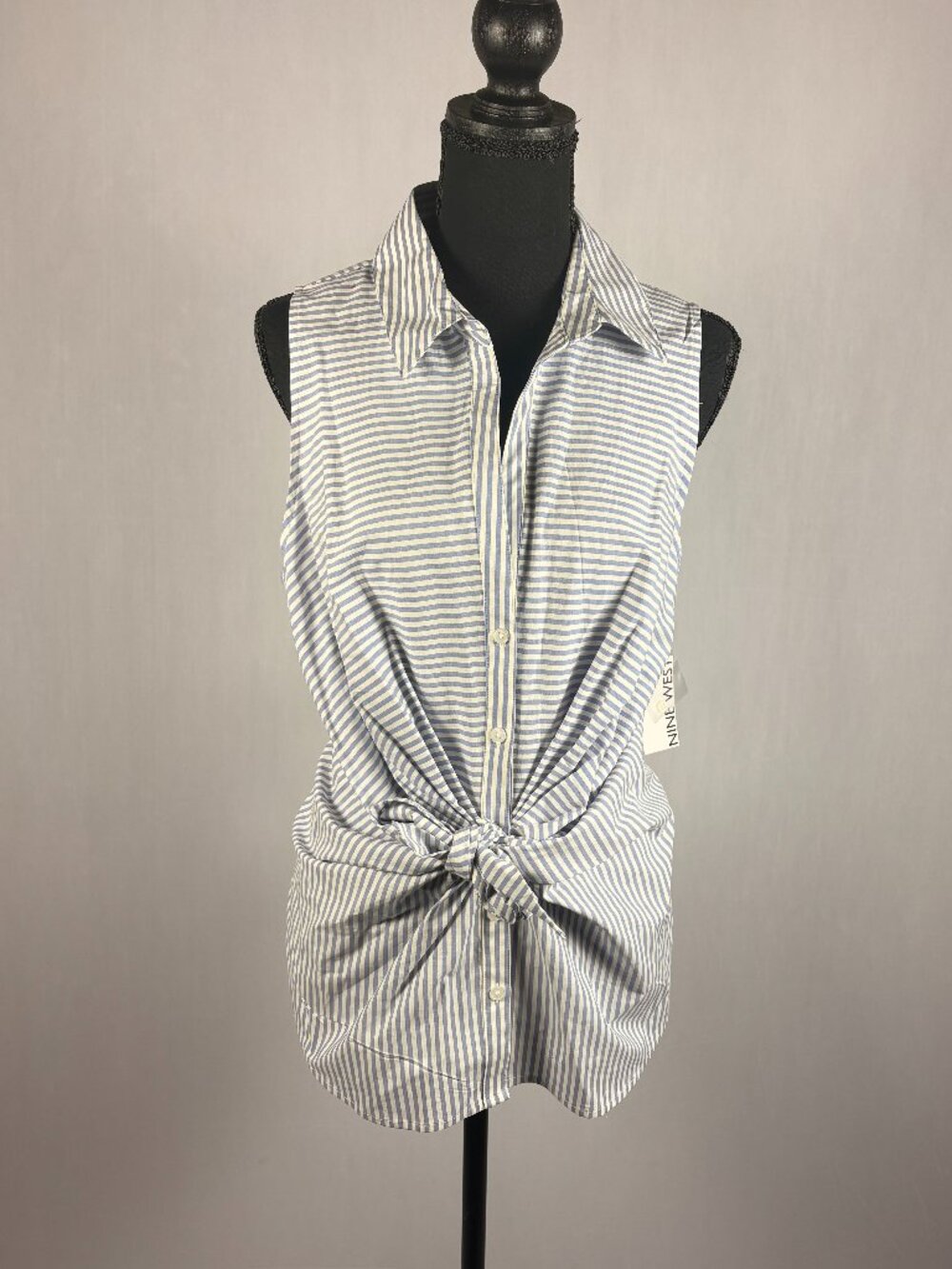 Nine West | Button Down Sleeveless Shirt | XL | Blue/White Stripe | NWT